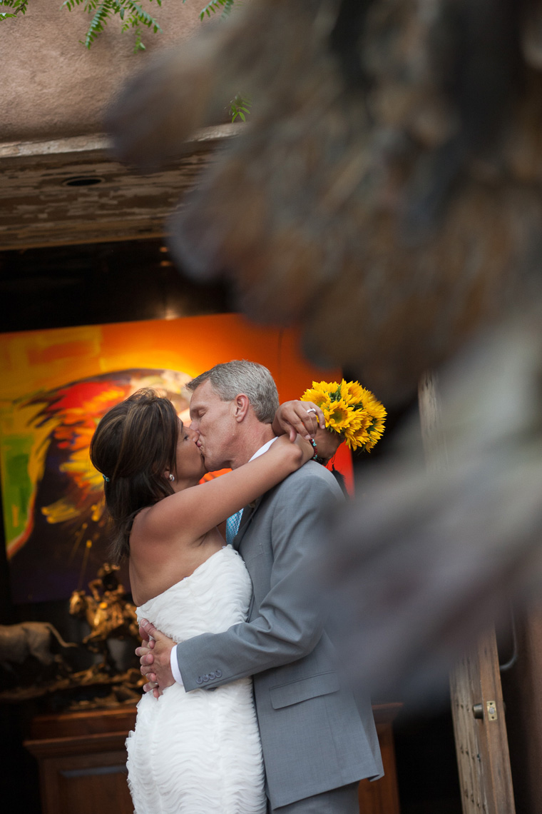 Santa Fe newlyweds in art gallery
